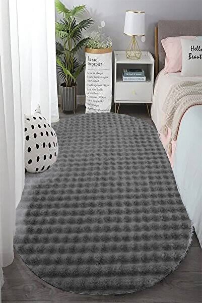 Vila Nova Home Antrasit Oval Peluş Kabartma Kaymaz Taban Dot Yıkanabilir Salo...