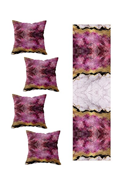 Pelangi طقم وسادة ورمي مزخرفة من الرخام الوردي مكون من 4 قطع - نماذج مختلفة م...