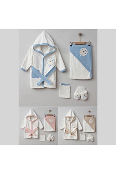TOFFERS 0-3 Months Unisex Koala Zipir Bathrobe Set - Blue