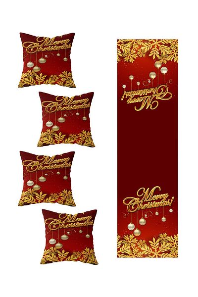 Pelangi Santa Claus New Year - Decorative 4-Piece Throw Pillow Cover Runner Set for Living Room Kitchen Table