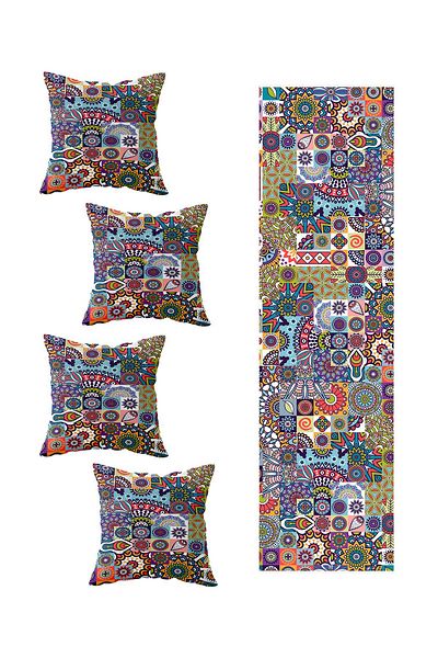 on the clouds Set of 4 Decorative Mosaic Patterned Throw Pillow and Runner for Living Room and Kitchen