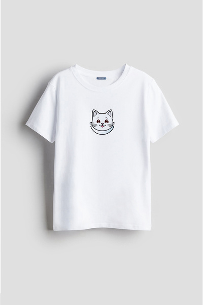 Darkia تي شيرت للأطفال للجنسين بتصميم بسيط على شكل قطة