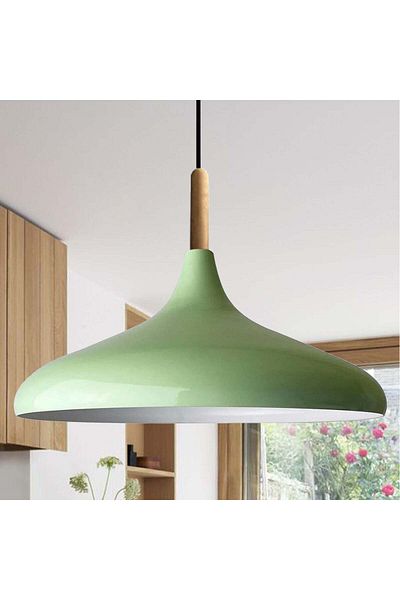 Bamyum Champion Pendelleuchte, aus Holz und Metall 35 cm, Minzgrün Lampe