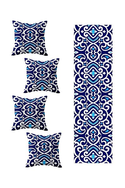 on the clouds Blue Watercolor - 4-Piece Decorative Throw Pillow and Runner Set Living Room and Kitchen Table