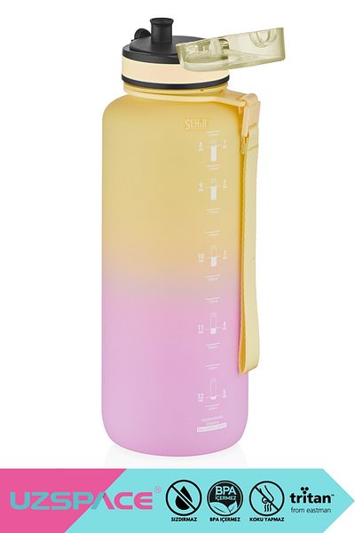Uzspace 1500ml New - Motivational Tritan Water Bottle with Dual Colors, Leak-Proof, BPA Free, Lockable Lid