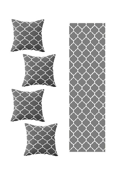 Pelangi 4-Piece Gray Drop Living Room Kitchen Table Set - Different Ranir Models, Throw Pillow and Runner