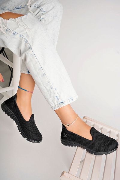 Deripabuc Black Black Women's Sports Ballerina Walking Shoes Dp23-0201