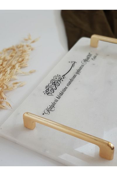 ioadesign Enfal - Real Thin Marble Tray (32X20 CM), Scissors 2 Removable Rings