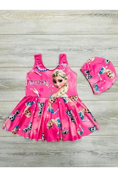 mikam Kız Çocuk Volan Etekli Boneli Alt Slipli Havuz Deniz Mayo