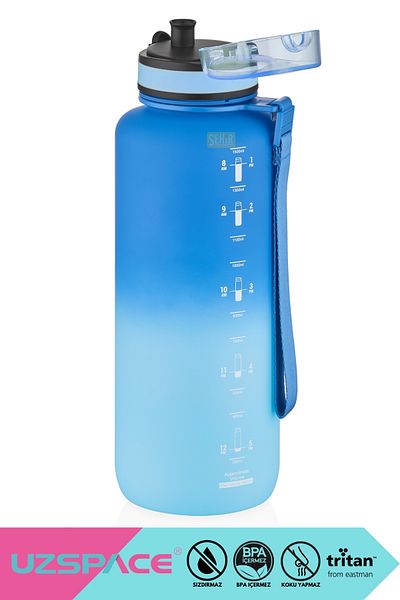 Uzspace 1500ml New - Motivational Tritan Water Bottle with Dual Colors, Leak-Proof, BPA Free, Lockable Lid