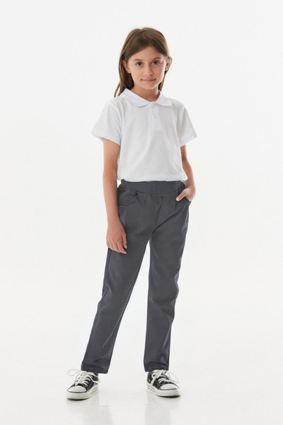 OKULCUBABA Kız Erkek Çocuk Gri Likrasız Beli Bağcıklı Baskısız Ortaokul Okul Pantolonu
