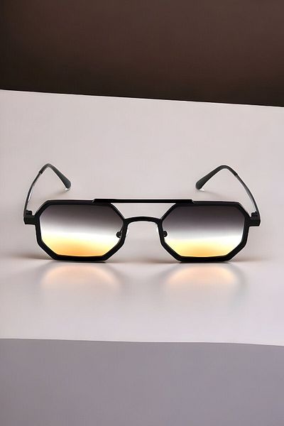 Eyesofia Octagon Lath Black Two Color Glass Sunglasses
