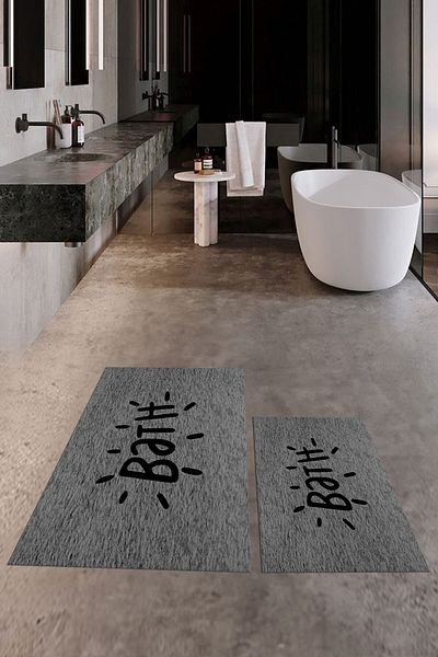 EY HOME Set de scaune de toaletă cu covor de baie dublu, lavabil, imprimat, KLOZET-9-GRI,