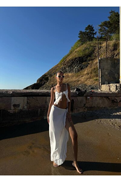 WOMAN VISION Fusta crop și pareo din țesătură de tul Sandy - Beach 005