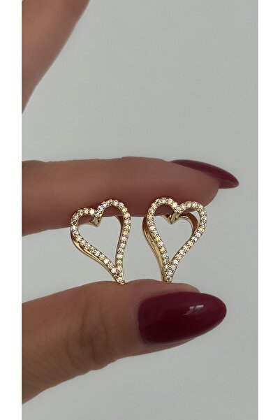 Vi store Çelik Taşlı Minimal Kalp Küpe