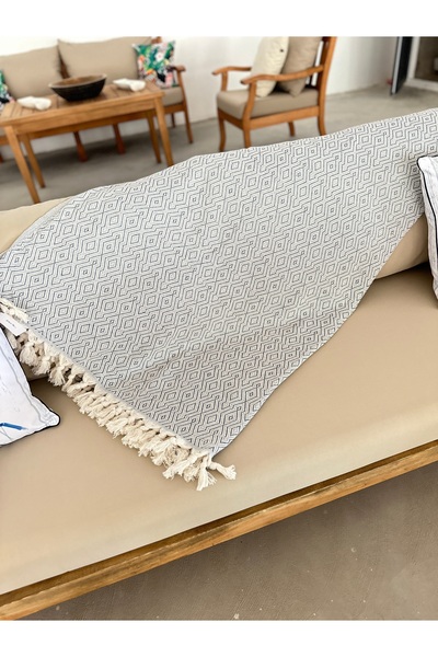 Sooboho&Soomood Etnik Desenli Örme %100 Pamuk Koltuk Örtü / Şal Battal Lacive...