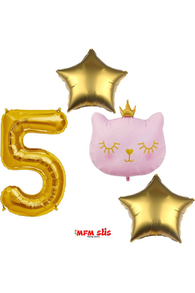 MFM Σετ μπαλόνι με ροζ κεφάλι γάτας για 5 ετών - 100 cm