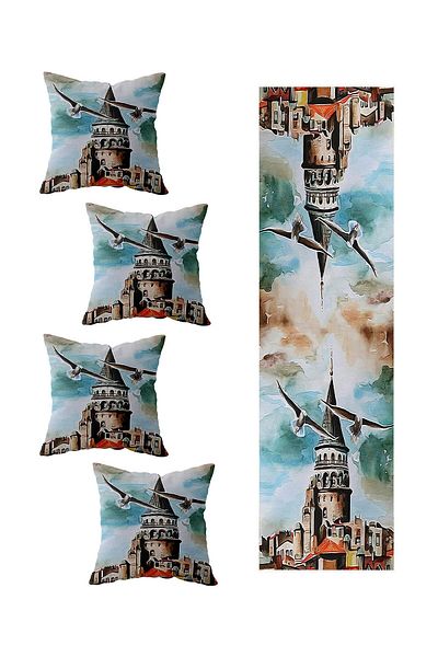 on the clouds Masa de bucatarie de sufragerie Galata - Set de 4 rulote decorative, alb albastru, diferite modele de rulote