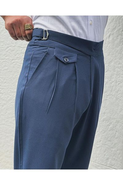 MFU collection Men's Boyfriend Fabric Trousers - Double Leg, Pleated and Belted