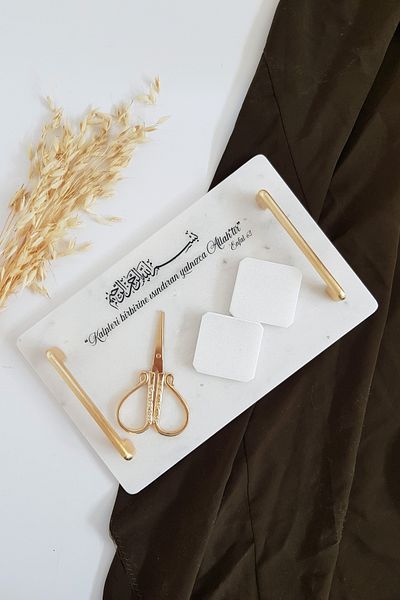 ioadesign Enfal - Real Thin Marble Tray (32X20 CM), Scissors 2 Removable Rings