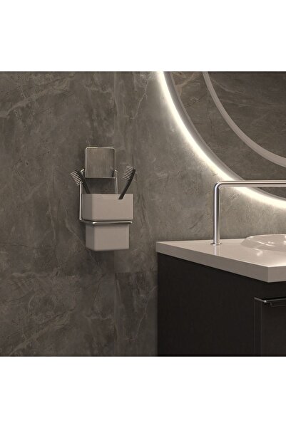 Ne Dilersen Dekoratif Yapıştırmalı Banyo Metal Diş Fırçalık Beyaz Plastik Haz...