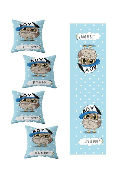 on the clouds Masă de bucătărie pentru living albastru pentru bărbați - Set de 4 perne decorative și alergători din diferite modele Ranır