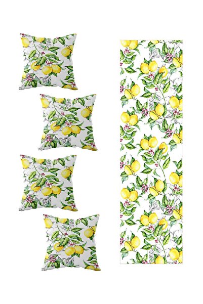 Pelangi Lemon Patterned 4-Piece Decorative Throw Pillow and Runner Set - for ...