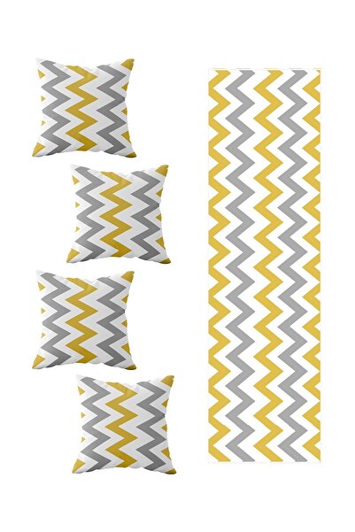 Pelangi Yellow Gray Zigzag - 4-Piece Decorative Throw Pillow Cover Runner Set
