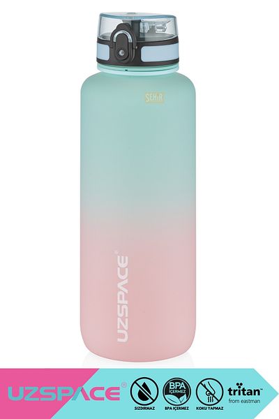 Uzspace 1500ml New - Motivational Tritan Water Bottle with Dual Colors, Leak-Proof, BPA Free, Lockable Lid