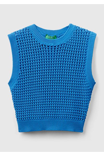 United Colors of Benetton Син дамски пуловер с дебели презрамки - 100% памук