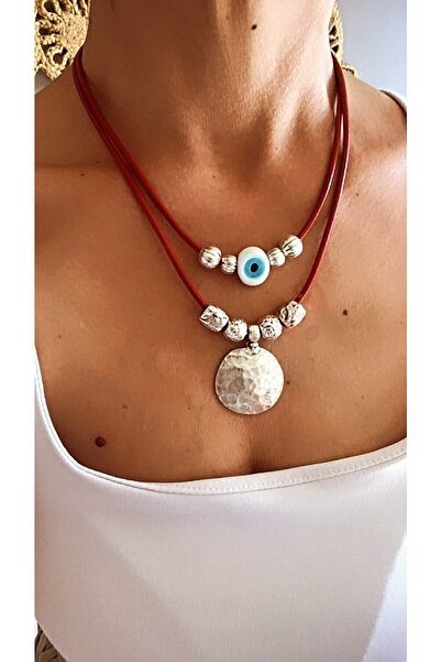 by özllem Red Leather Design Cowhide Eye Necklace