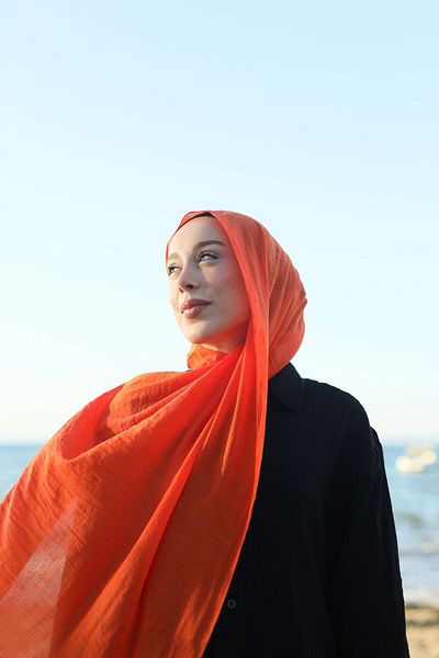 Modakaşmir Dynamic Orange Neo Cotton Shawl