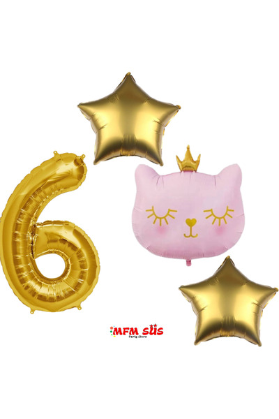 MFM Σετ Ροζ Κεφαλή Γάτας και Μπαλόνι Φύλλο για 6 ετών - 100 cm