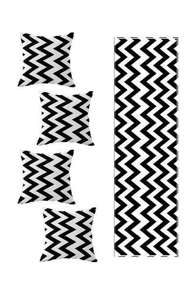 on the clouds Black Zigzag 4-Piece Throw Pillow Cover and Runner Set - Living Room Kitchen Table Changing Ranir Models