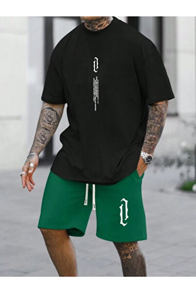 MEİLİFENG Set de tricou cu pantaloni scurți unisex cu imprimeu vertical