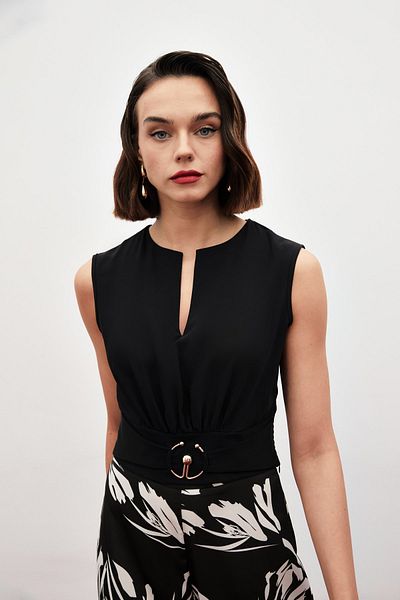Sateen Maieu negru - Detaliat cu cataramă