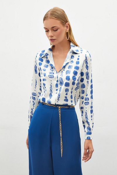 Sateen Κλασικό πουκάμισο με μοτίβο SAX BLUE