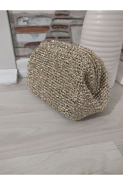 ÖZLEM HANDMADE حقيبة سهرة منسوجة يدويًا باللون الذهبي
