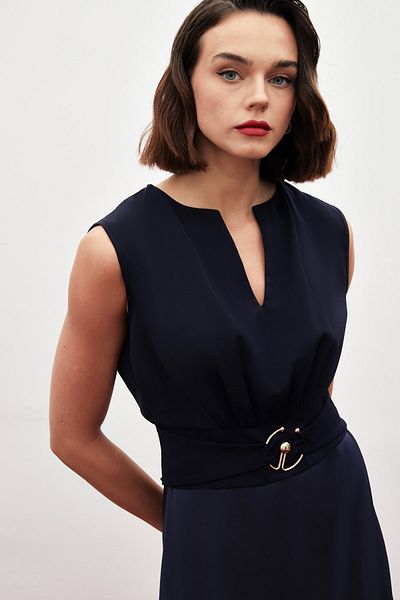 Sateen Tank Top bleumarin - Detaliat cu cataramă