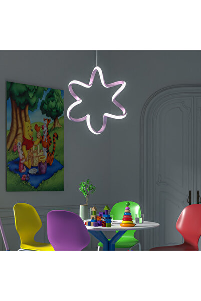 Elektroyou Yıldız Pembe Tekli Sarkıt Led Beyaz Işık Ultra Ledli Salon Mutfak Oda Hol Ledli Avize