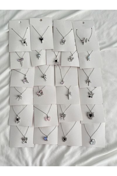 Planet Butik Silver Color Bow Necklace