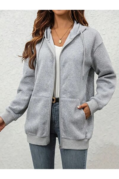 EYAX MODA Hanorac de damă cu fermoar de mărime mare