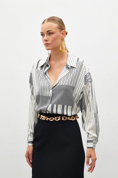 Sateen Black Striped Straight Shirt