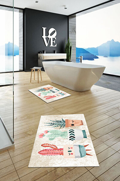 EY HOME cu imprimeu Set de covor de baie dublu lavabil, anti-alunecare, cu mo...