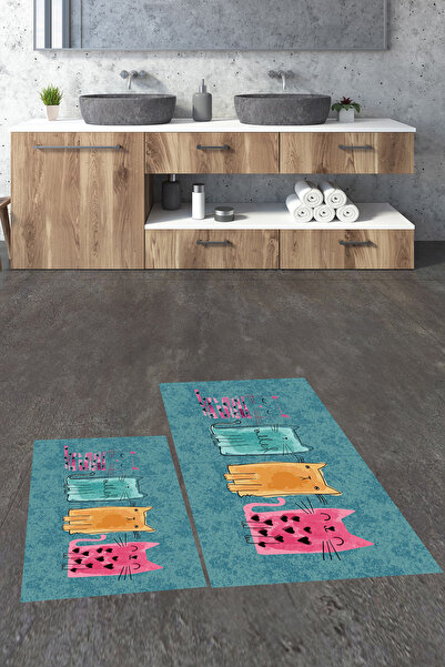 EY HOME με τύπωμα Σετ τουαλέτας με χαλί μπάνιου διπλό, αντιολισθητικό, πολύχρ...