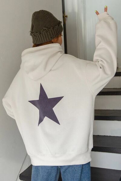 MODAGEN Unisex White Star Back Printed Oversize Sweatshirt