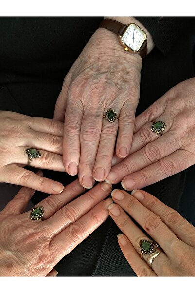 esha Doğal Taş Yeşil Akik Doğal Taşlı Antik Ayarlanabilir Kadın Yüzük