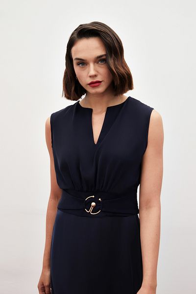 Sateen Tank Top bleumarin - Detaliat cu cataramă