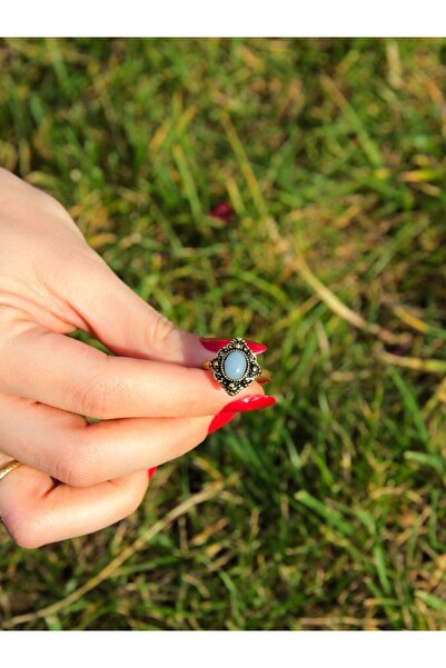 esha Doğal Taş Yeşil Akik Doğal Taşlı Antik Ayarlanabilir Kadın Yüzük