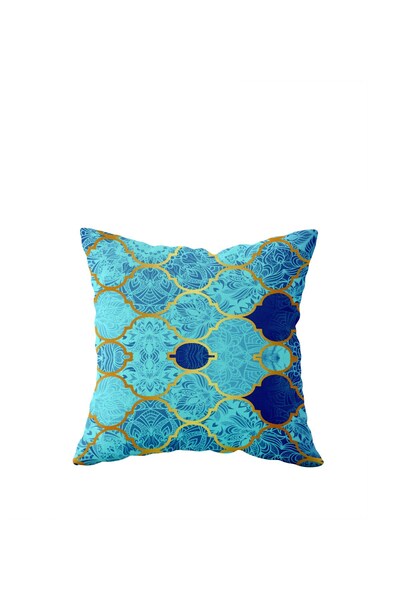 Pelangi Double Sided Blue Mosaic Pattern - Hidden Zipper Throw Pillow Seat Pi...